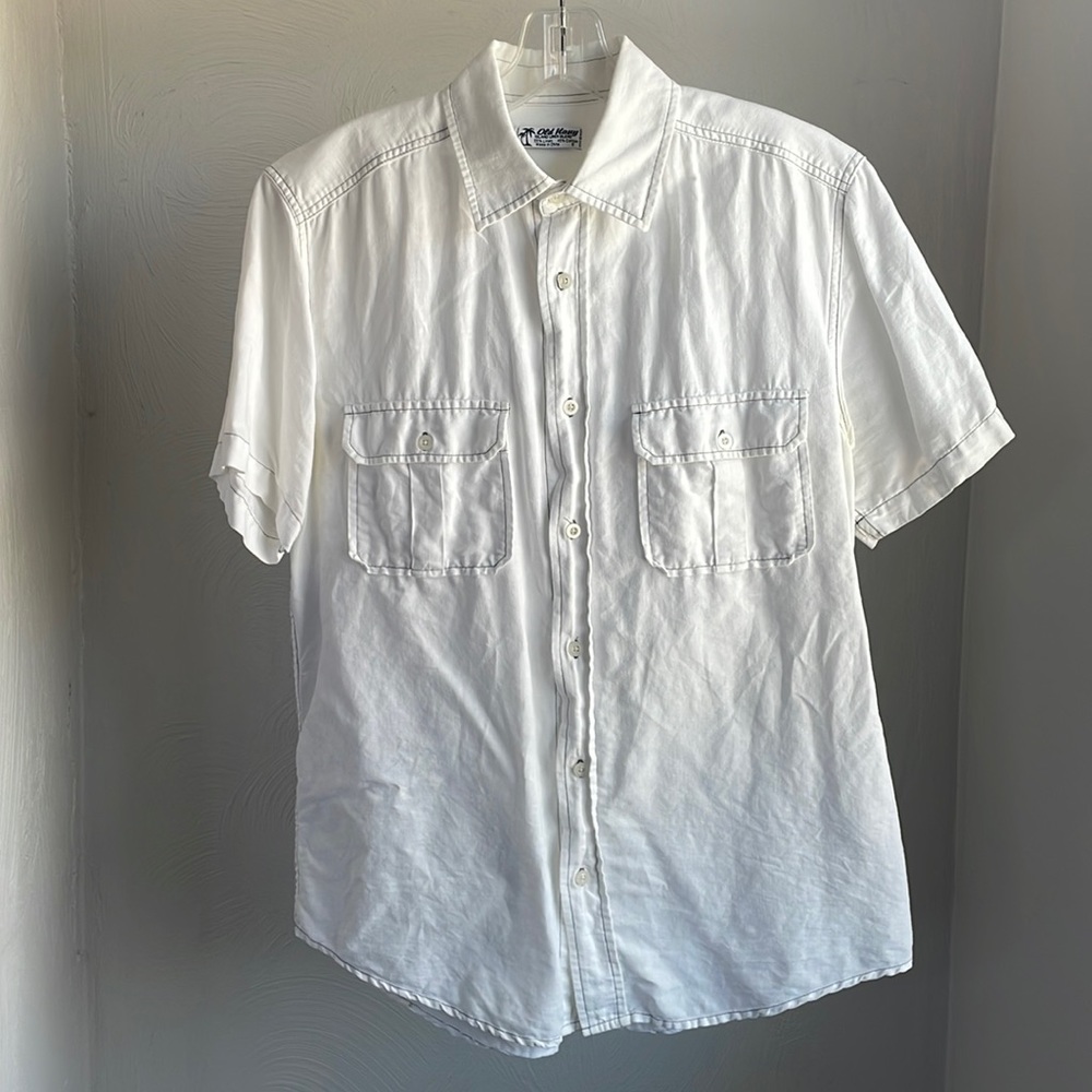 Old Navy white “Island Linen Blend” short-sleeve summer shirt, size S